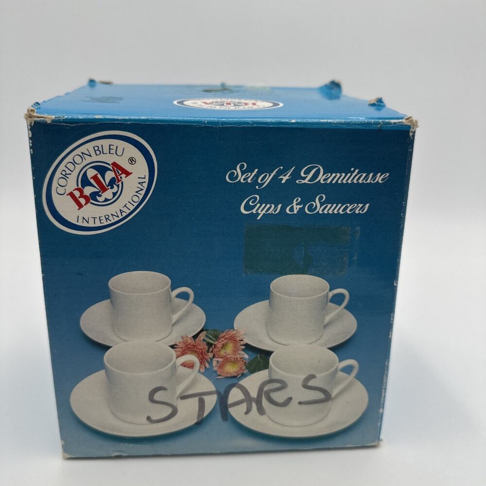 BIA Cordon Bleu Set Of 4 Demitasse Cups/Mugs And Saucers Gold Starburst Design